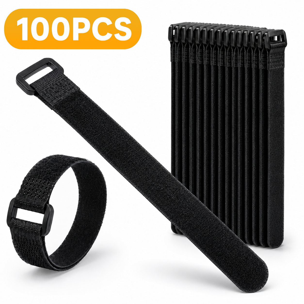 Desk Setup Kit - Velcros Straps Reusable Organizer Black Hook