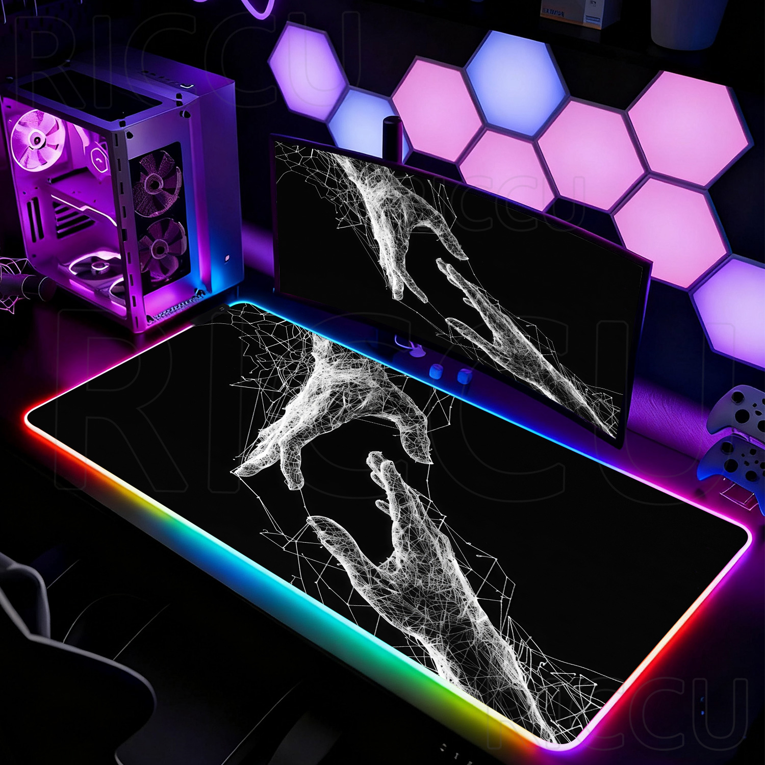 Desk Setup Pc And Laptop - RGB XXL HD Large Black White