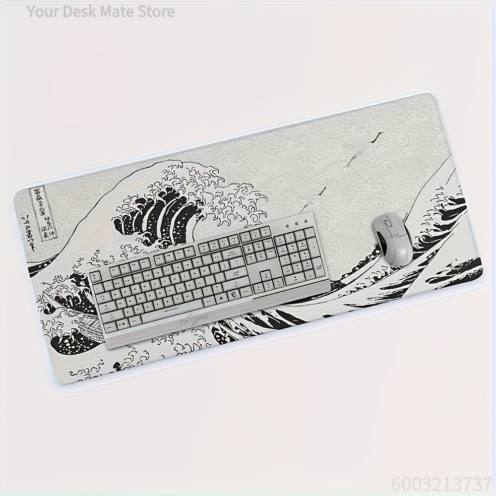 Black White Wave Art XXL Desk  - Desk Setup Pc And Laptop reseña y precio