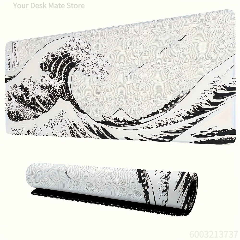 Black White Wave Art XXL Desk  - Desk Setup Pc And Laptop reseña y precio