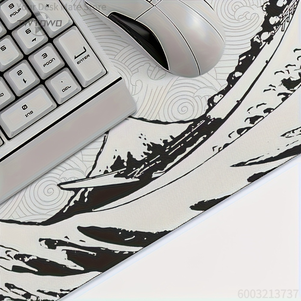 Black White Wave Art XXL Desk  - Desk Setup Pc And Laptop reseña y precio