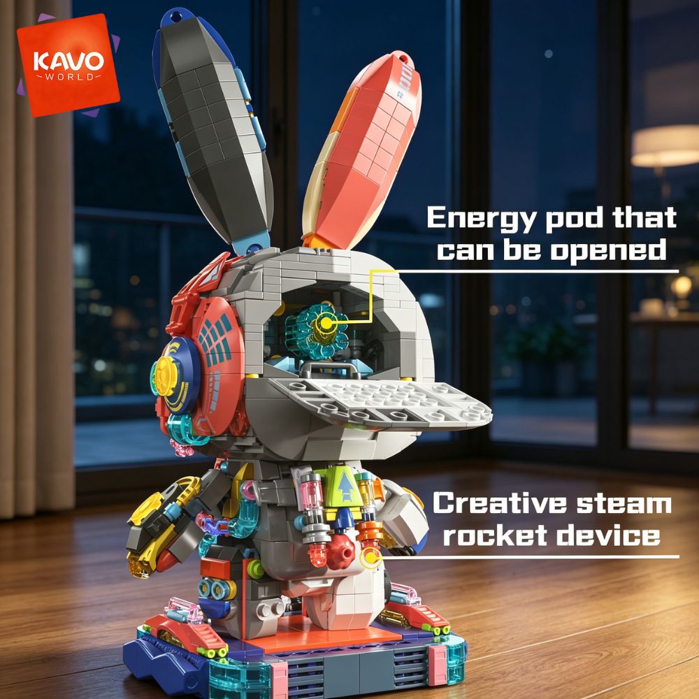 KAVOWORLD 1377PCS Robot Rabbit - Desk Setup Build reseña y precio