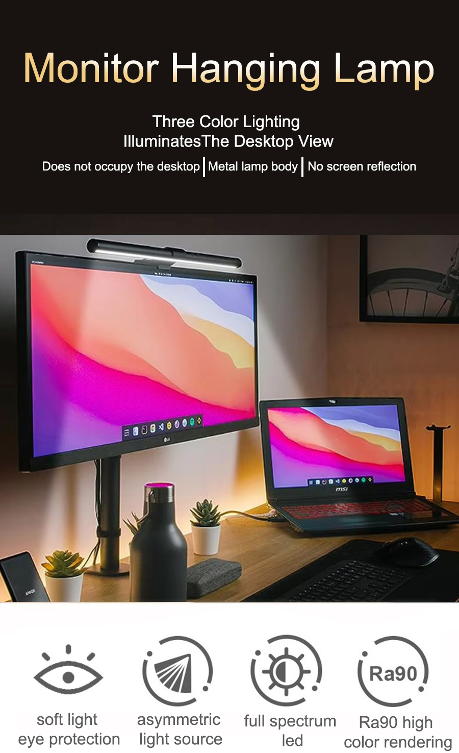 LED Monitor Hanging Desk Light - Desk Setup On Bed reseña y precio