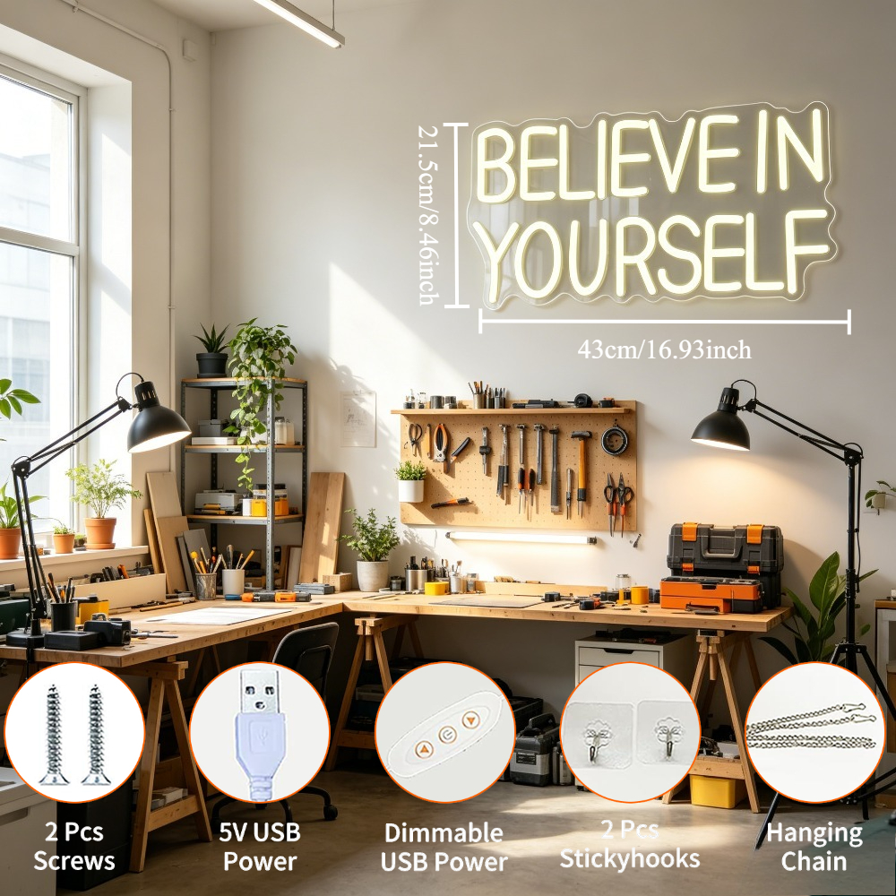 Believe In Yourself Neon Sign  - Desk Setup Inspiration reseña y precio