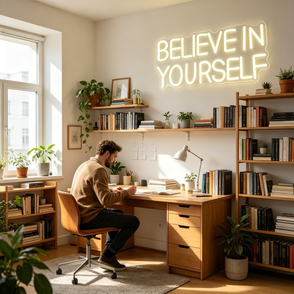 Believe In Yourself Neon Sign  - Desk Setup Inspiration reseña y precio