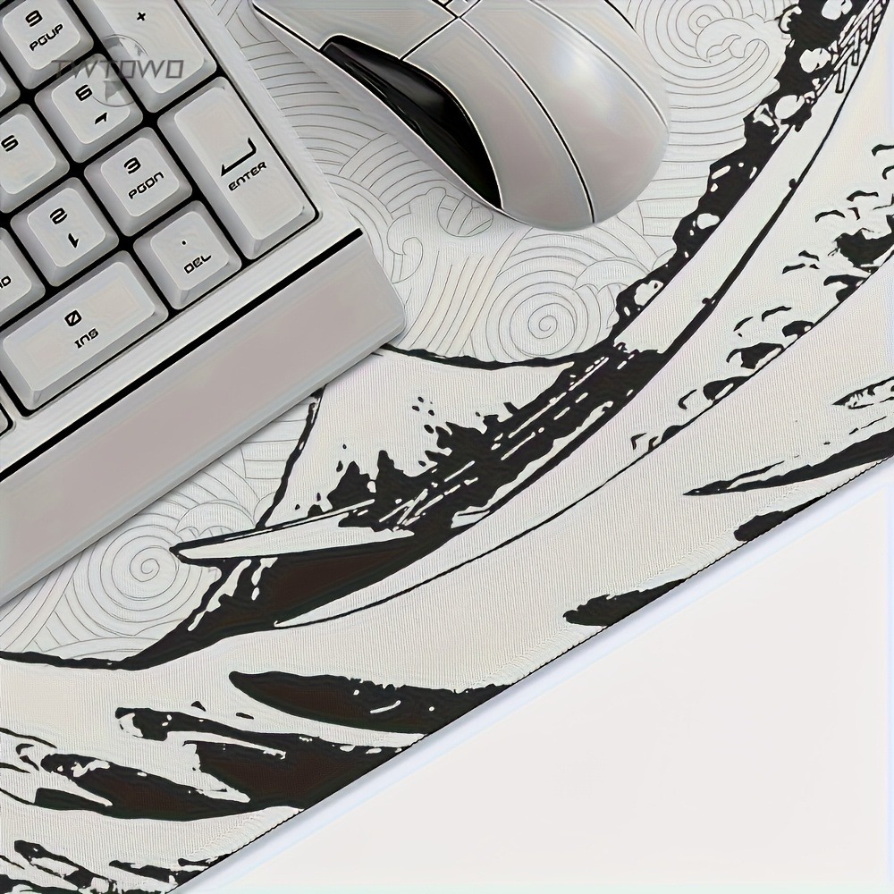 Black White Wave Art XXL Desk  - Desk Setup Pc And Laptop reseña y precio